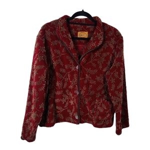 Elegant Red Leaf Pattern Utility Jacket